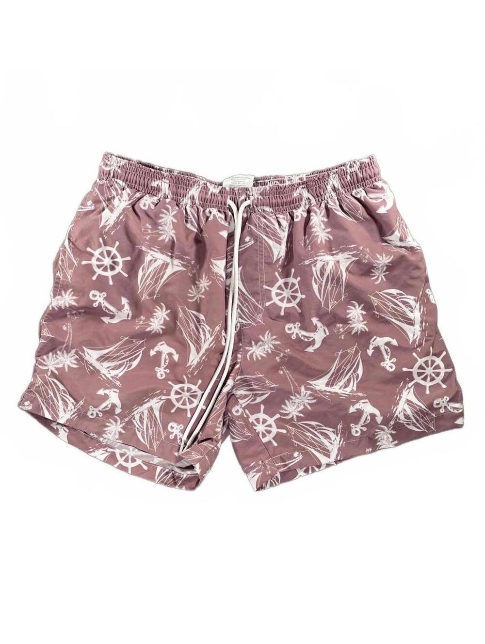 Bearbottom Men's Trunks Swimwear 5" Nautical All Over Pattern Mauve - Size M